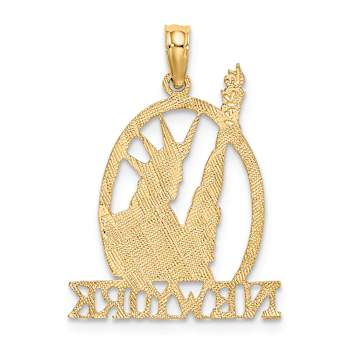 14k Yellow Gold Textured Cut-out New York with Statue of Liberty pendant