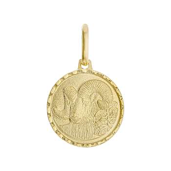 Aries Zodiac Medallion Pendant In Solid 14K Yellow Gold