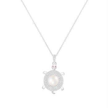 8-9mm White Cultured Freshwater Pearl Sterling Silver Pendant W/Chain