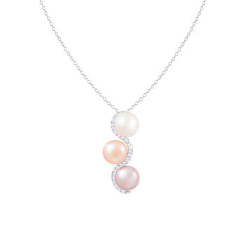 8-9mm Button Multi-color Cultured Freshwater Pearl and CZ Rhodium Over
Sterling Silver Pendant