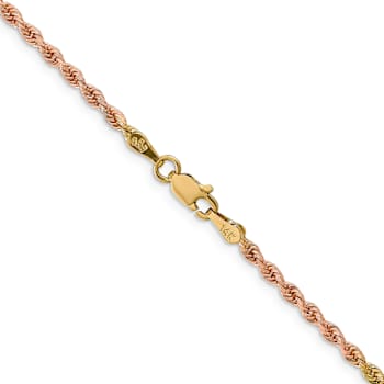 14k Yellow Gold, 14k White Gold and 14k Rose Gold 2.5mm Solid
Diamond-Cut Rope 20 Inch Chain