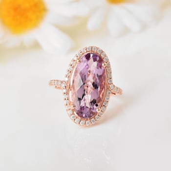 18K Rose Gold Over Sterling Silver Oval Amethyst and Moissanite Halo
Design Ring 5.92ctw