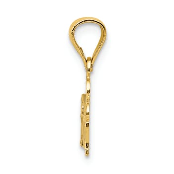 14k Yellow Gold Diamond-Cut and Textured I Love (Heart) Mommy Pendant