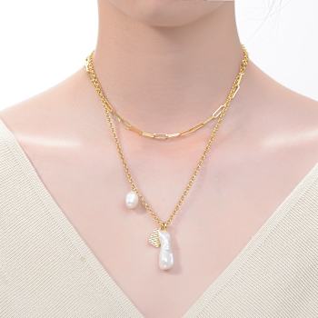 Pear Shape Freshwater Pearl Layered Necklace In 14K Gold Over Sterling Silver