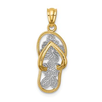 14k Two-tone Gold Polished and Textured Floral Flip-Flop Pendant