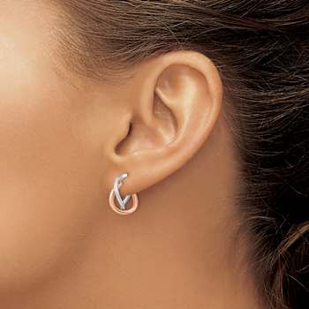 14k White Gold and 14k Rose Gold 5/8" Fancy Hoop Earrings