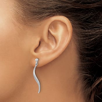 Rhodium Over Sterling Silver Brushed Dangle Post Earrings