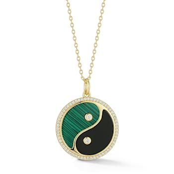 Rachel Zoe Yin Yang Medallion Necklace with Malachite and Onyx Simulants
in 14K Gold Over Sterling Silver