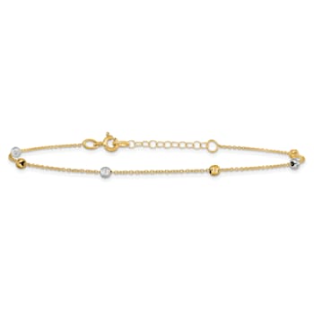 14K Two-Tone Polished Diamond-cut with 1-inch Extension Anklet