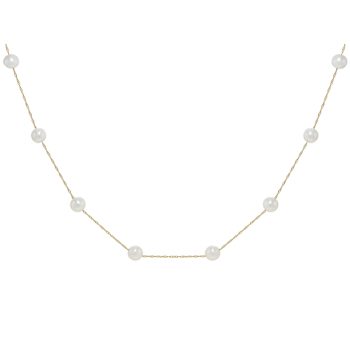 Freshwater Pearl Station Necklace In 14K Gold