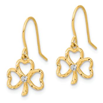 14k Yellow Gold and Rhodium Over 14k Yellow Gold Diamond-Cut Clover
Dangle Earrings