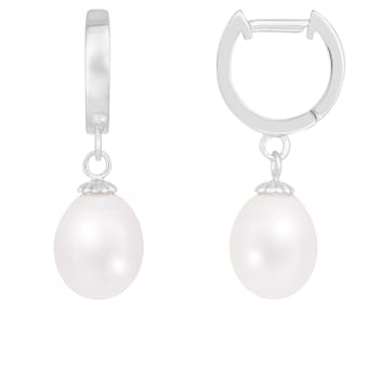 8-9mm white cultured freshwater pearl rhodium over sterling silver earrings