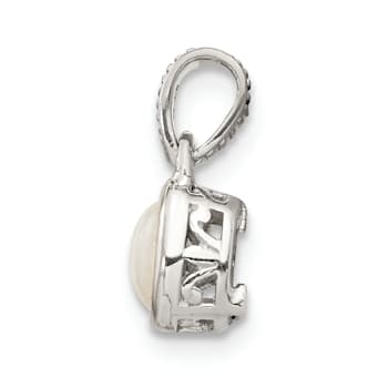 Rhodium Over Sterling Silver with 14k Accent Milky Opal Pendant