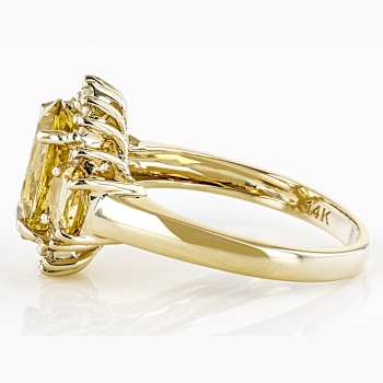 Yellow Beryl Oval And White Diamond Three-Stone Ring In Solid 14K Yellow
Gold 2.52ctw