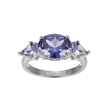 Blue Cubic Zirconia Platinum Over Silver June Birthstone Ring 4.27ctw