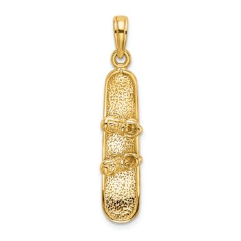 14k Yellow Gold Solid 3D Polished and Textured Snowboard pendant