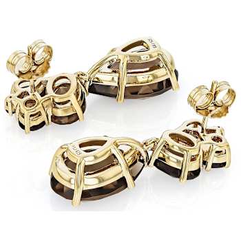 Smoky Quartz Dangle Earrings In 18K Gold Over Sterling Silver 18.13ctw