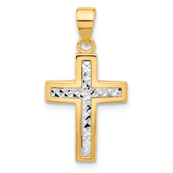 14k Two-tone Gold Polished and Diamond-Cut Cross Pendant