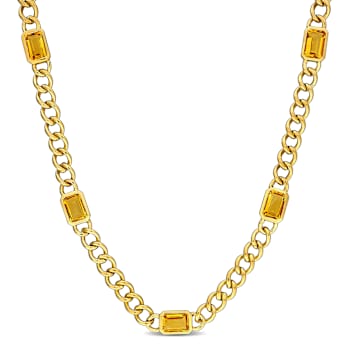 Citrine 14K Yellow Gold Link Station Necklace 3ctw