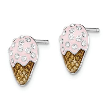 Rhodium Over Sterling Silver Enamel and Crystal Ice Cream Post Earrings