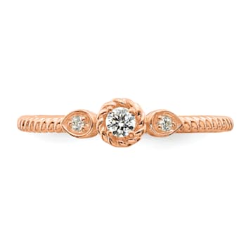 14K Rose Gold Roped Band Petite Round Diamond Ring 0.10ctw