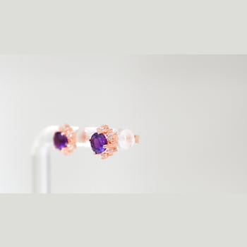 Amethyst and CZ 0.84 Ctw Round 18K Rose Gold Over Sterling Silver Button
type Earrings.