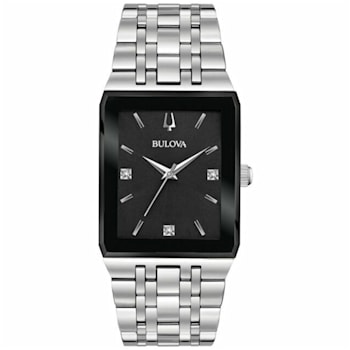 Bulova Men's Classic Black Dial Stainless Steel Watch