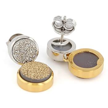 Golden And Silver Drusy Quartz Dangle Earrings In 18K Two-Tone Gold Over
Sterling Silver 10.20ctw