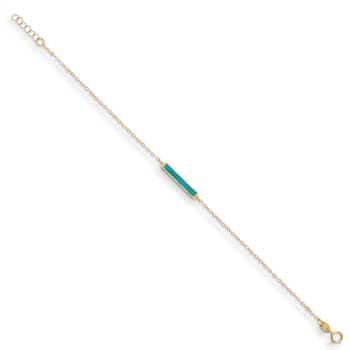 14K Yellow Gold White Mother of Pearl and Teal Color Bar 7-inch Bracelet