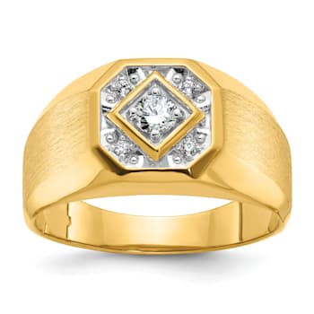 10K Yellow Gold Men's Polished and Satin Diamond Ring 0.16ctw