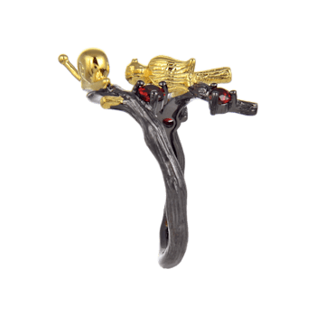 Garnet Black Rhodium Over and 14K Gold Over Sterling Silver Robin Ring