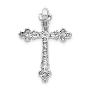 Rhodium Over 14k White Gold Textured Diamond Budded Cross Chain Slide Pendant