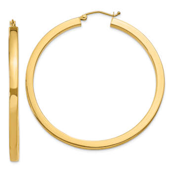 14K Yellow Gold Polished 1 15/16" Square Hoop Earrings