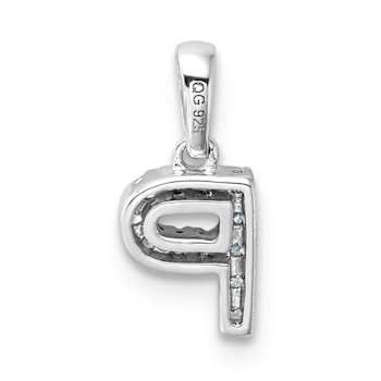14K White Gold Diamond Letter P Initial with Bail Pendant