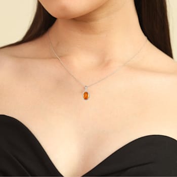 Oval 2.5ct Citrine with Round Moissanite Accents Pendant Style Necklace