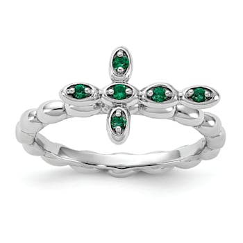 Rhodium Over Sterling Silver Stackable Expressions Cross Lab Created
Emerald Ring 0.10ctw