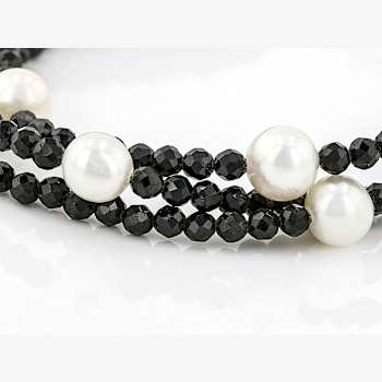 Black Spinel And Cultured Freshwater Pearl Bracelet In Sterling Silver 28.05ctw