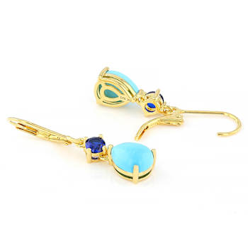 Turquoise Pear And Lab-Created Blue Spinel Earrings In 18K Gold Over
Sterling Silver