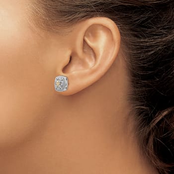 Sterling Silver Rhodium-plated with 14K Accent Diamond Post Earrings