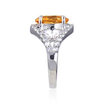 Oval Citrine with White Topaz Accents Sterling Silver Ring, 3.68ctw