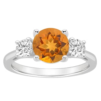 8mm Round Citrine And White Topaz Rhodium Over Sterling Silver 3-Stone Ring