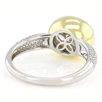 Bezel Set Two-Tone Moissanite Ring In Sterling Silver With 14K Gold Over
Silver Accent
