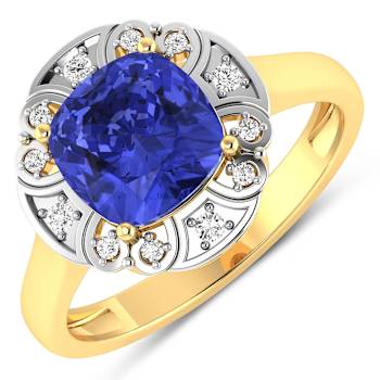 Violet Tanzanite and White Diamond 14K Yellow Gold Halo Ring 2.08 ctw