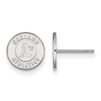 Rhodium Over Sterling Silver MLB LogoArt Oakland Athletics Post Earrings