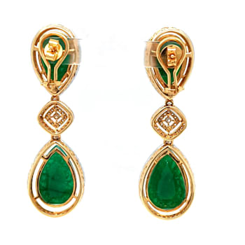44.00 Ctw Emerald and 2.20 Ctw White Diamond Earring in 18K 2-Tone