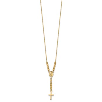 14K Yellow Gold Polished Diamond-cut Bead Miraculous Medal and Cross
17-inch Necklace