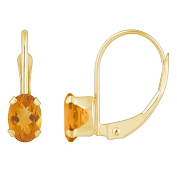 6x4mm Oval Citrine 10k Yellow Gold Drop Earrings