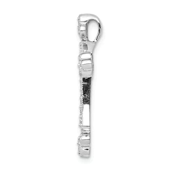 Rhodium Over 14k White Gold Textured Diamond Budded Cross Chain Slide Pendant