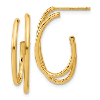 14k Yellow Gold 15/16" Polished Oval Double Strand J-Hoop Earrings