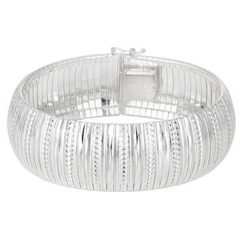 Wide Diamond-Cut Omega Bangle In Sterling Silver